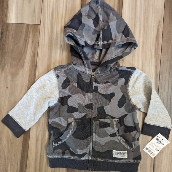 Oshkosh B'gosh Baby Bos French Terry Cardigan Hoodie Jacket Beige Camouf… - Picture 2 of 5